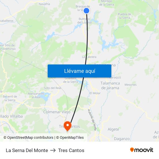 La Serna Del Monte to Tres Cantos map