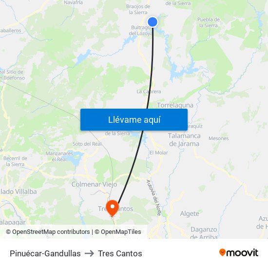 Pinuécar-Gandullas to Tres Cantos map