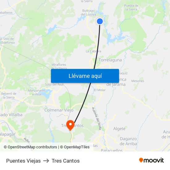 Puentes Viejas to Tres Cantos map