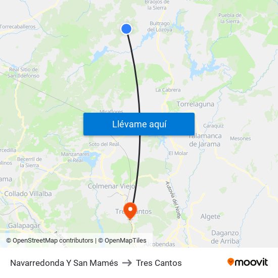 Navarredonda Y San Mamés to Tres Cantos map