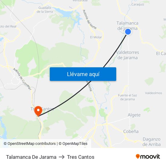 Talamanca De Jarama to Tres Cantos map