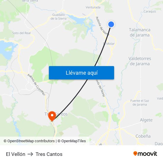 El Vellón to Tres Cantos map