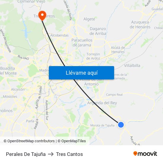 Perales De Tajuña to Tres Cantos map