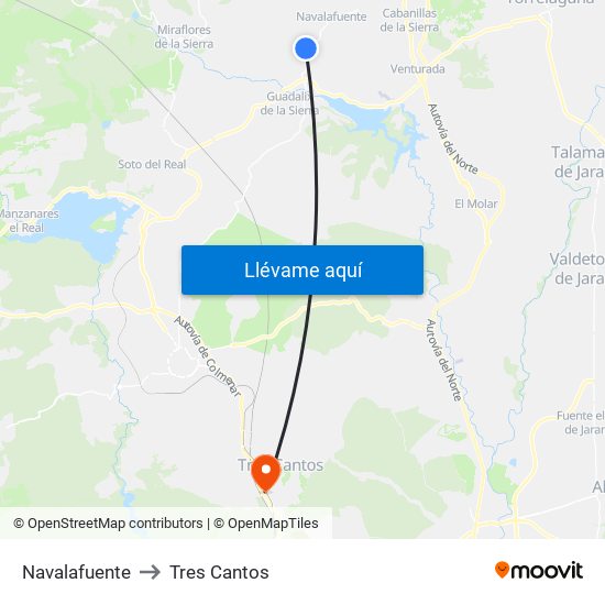 Navalafuente to Tres Cantos map