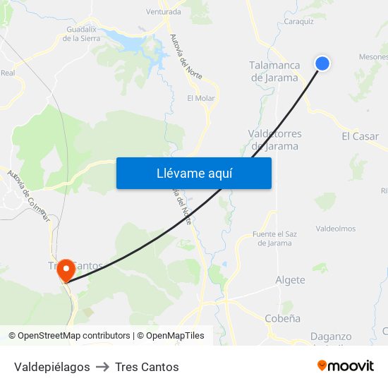 Valdepiélagos to Tres Cantos map