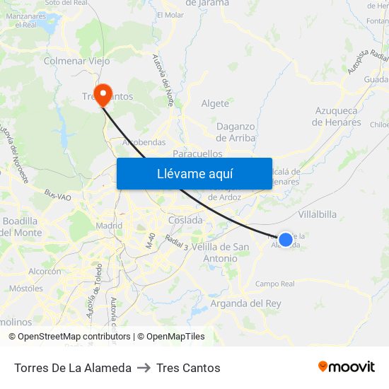 Torres De La Alameda to Tres Cantos map
