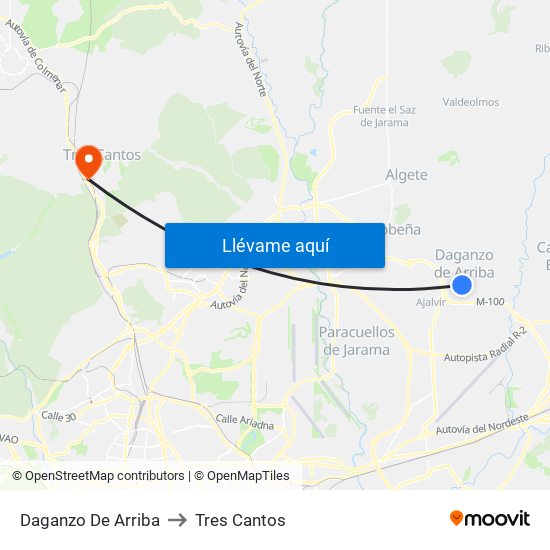 Daganzo De Arriba to Tres Cantos map
