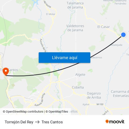 Torrejón Del Rey to Tres Cantos map