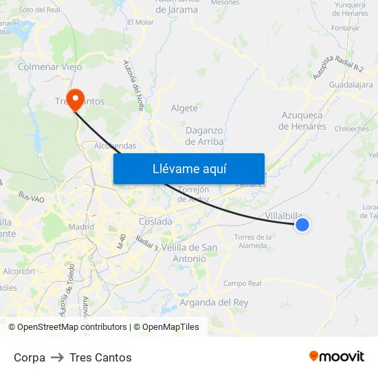 Corpa to Tres Cantos map