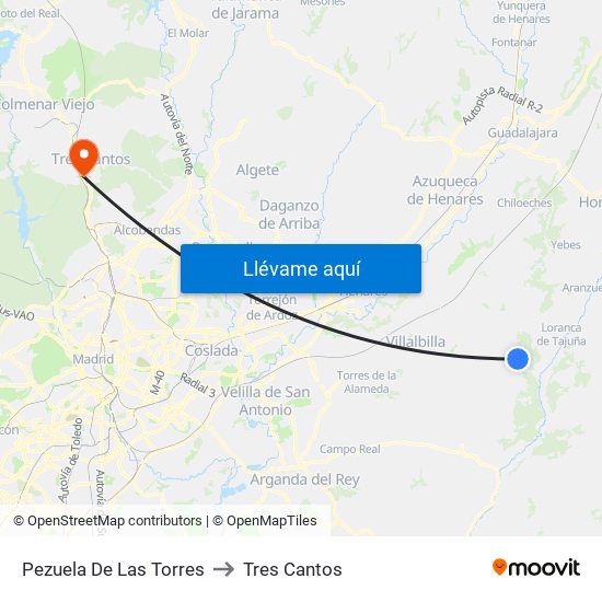 Pezuela De Las Torres to Tres Cantos map