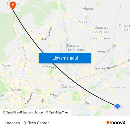 Loeches to Tres Cantos map