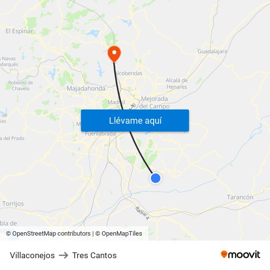 Villaconejos to Tres Cantos map