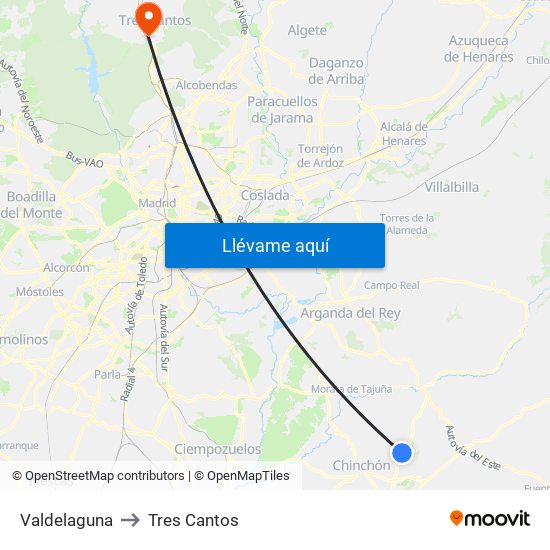 Valdelaguna to Tres Cantos map