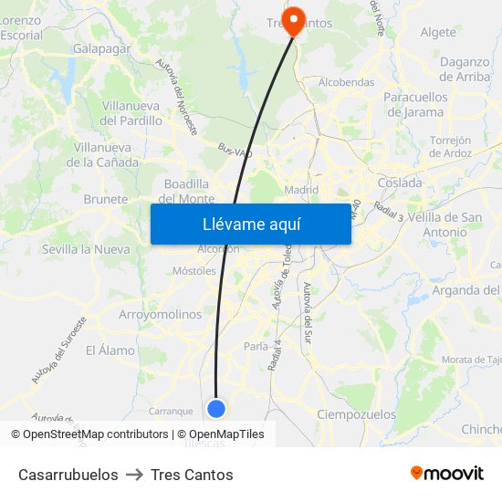 Casarrubuelos to Tres Cantos map