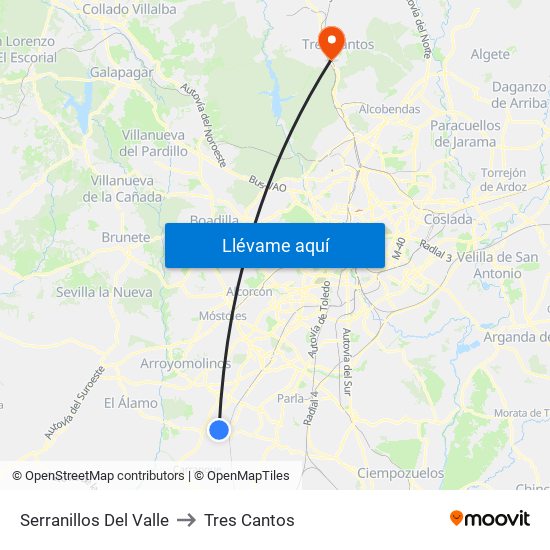Serranillos Del Valle to Tres Cantos map