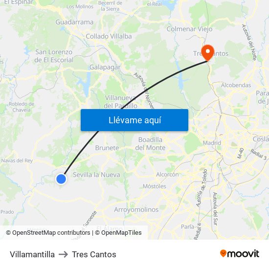 Villamantilla to Tres Cantos map