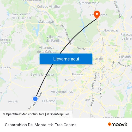 Casarrubios Del Monte to Tres Cantos map