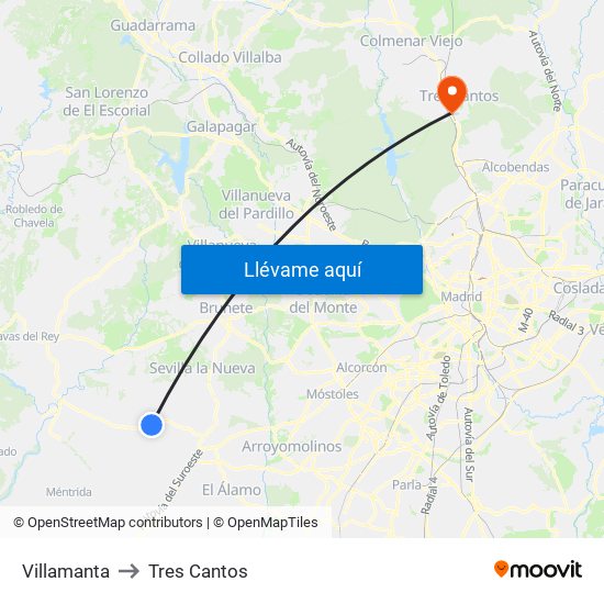 Villamanta to Tres Cantos map