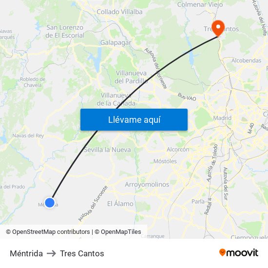 Méntrida to Tres Cantos map