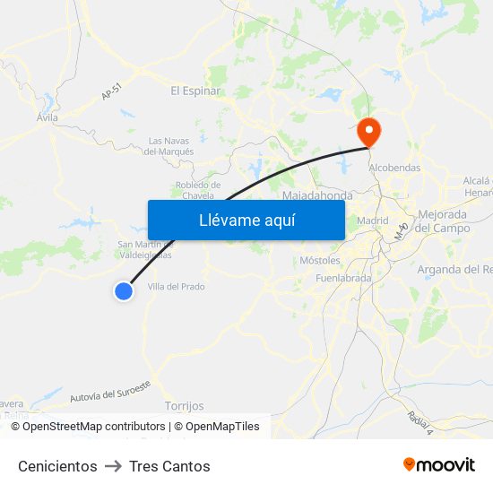 Cenicientos to Tres Cantos map