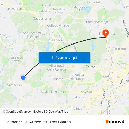 Colmenar Del Arroyo to Tres Cantos map