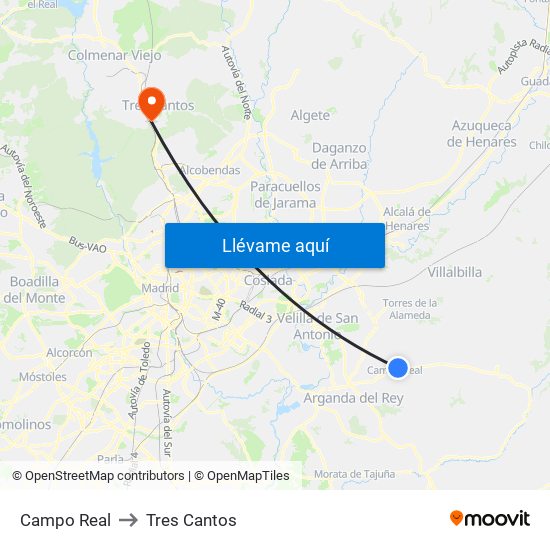 Campo Real to Tres Cantos map