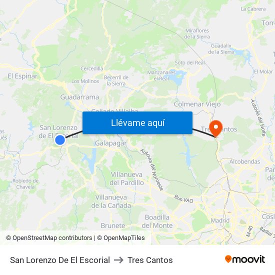 San Lorenzo De El Escorial to Tres Cantos map