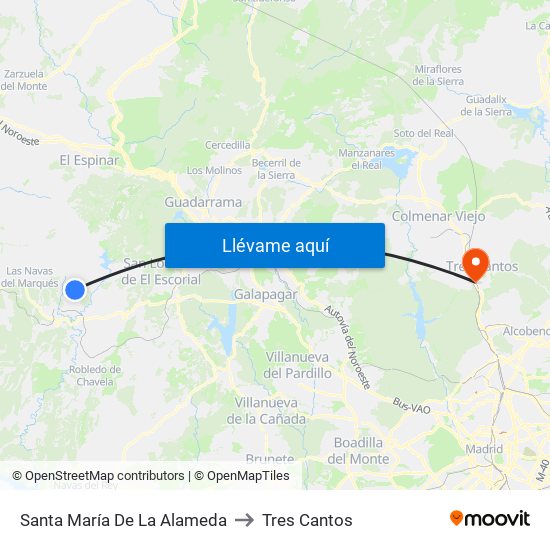 Santa María De La Alameda to Tres Cantos map