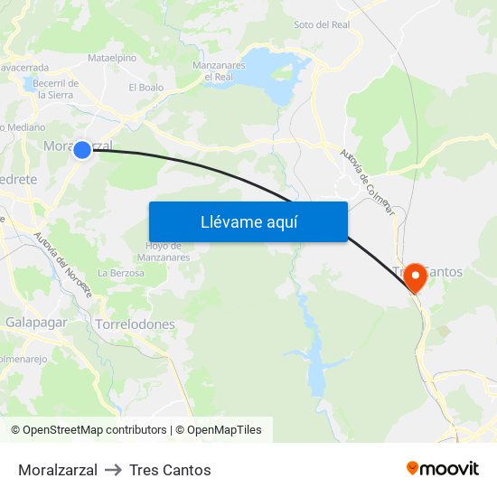 Moralzarzal to Tres Cantos map