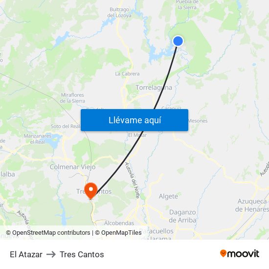 El Atazar to Tres Cantos map