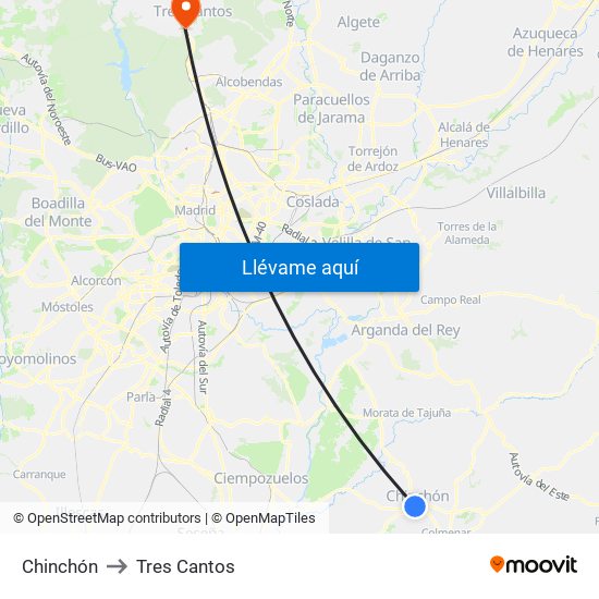 Chinchón to Tres Cantos map