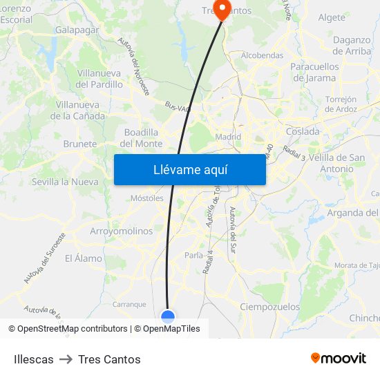 Illescas to Tres Cantos map