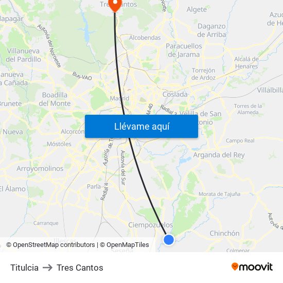 Titulcia to Tres Cantos map