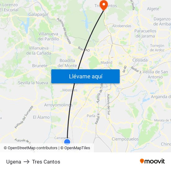 Ugena to Tres Cantos map