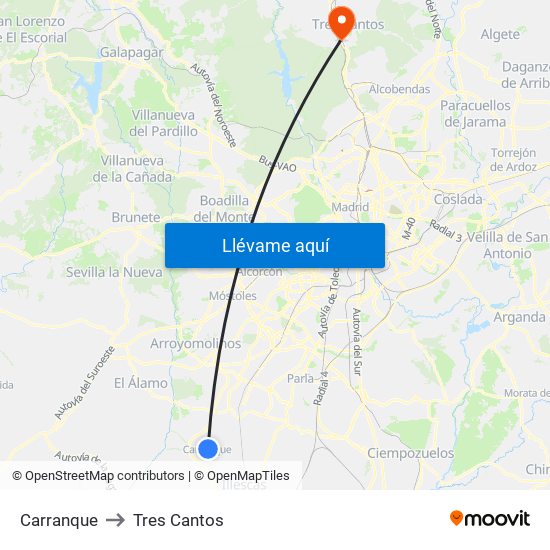 Carranque to Tres Cantos map
