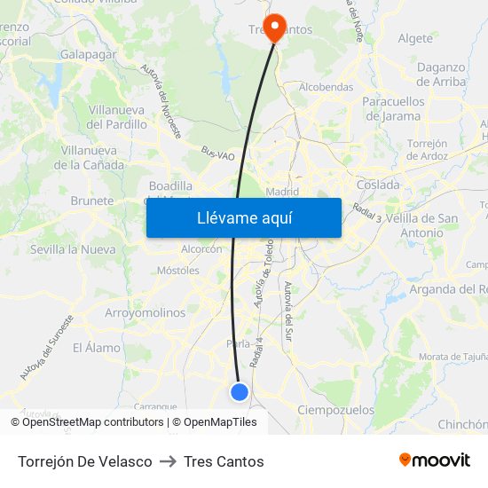 Torrejón De Velasco to Tres Cantos map