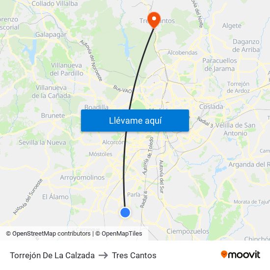 Torrejón De La Calzada to Tres Cantos map