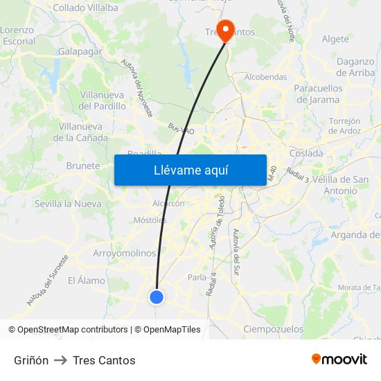 Griñón to Tres Cantos map
