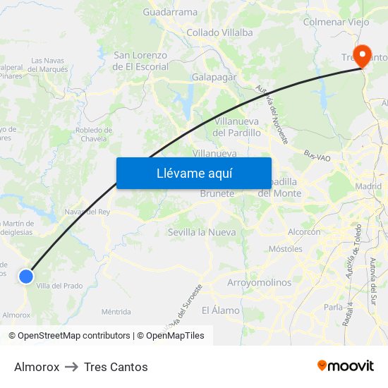 Almorox to Tres Cantos map