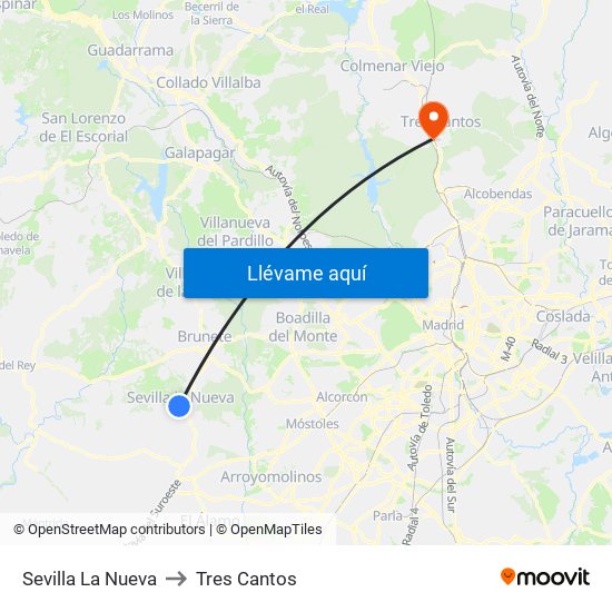 Sevilla La Nueva to Tres Cantos map