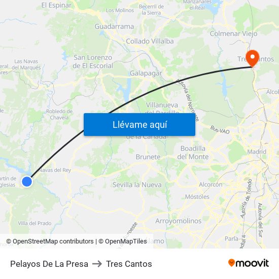 Pelayos De La Presa to Tres Cantos map