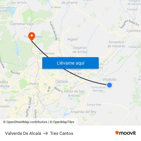 Valverde De Alcalá to Tres Cantos map