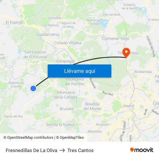 Fresnedillas De La Oliva to Tres Cantos map