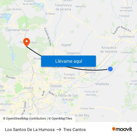 Los Santos De La Humosa to Tres Cantos map