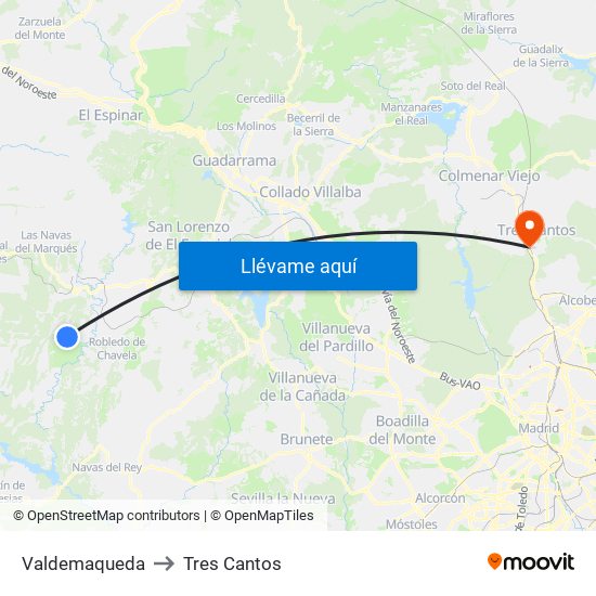 Valdemaqueda to Tres Cantos map