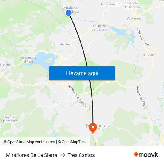 Miraflores De La Sierra to Tres Cantos map