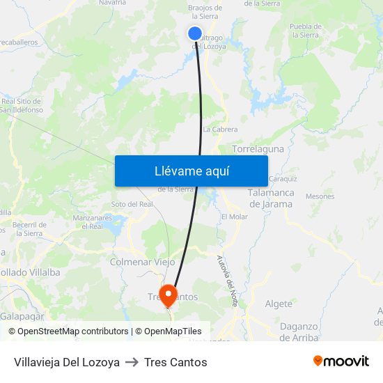 Villavieja Del Lozoya to Tres Cantos map