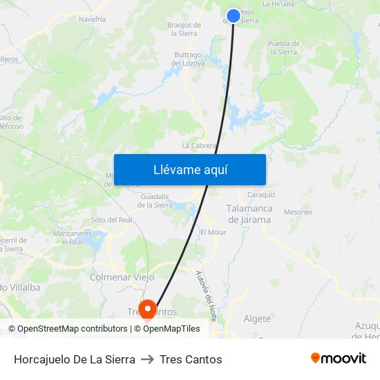 Horcajuelo De La Sierra to Tres Cantos map