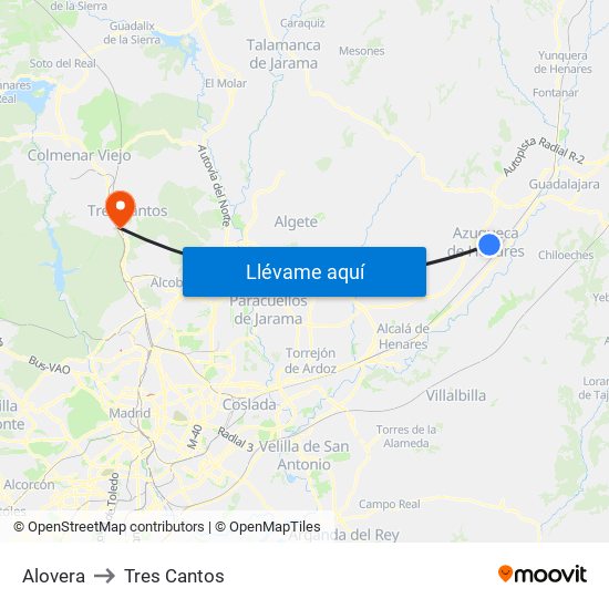 Alovera to Tres Cantos map
