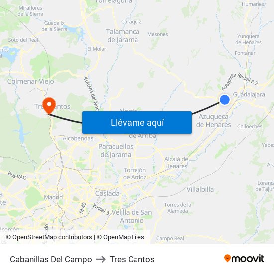 Cabanillas Del Campo to Tres Cantos map